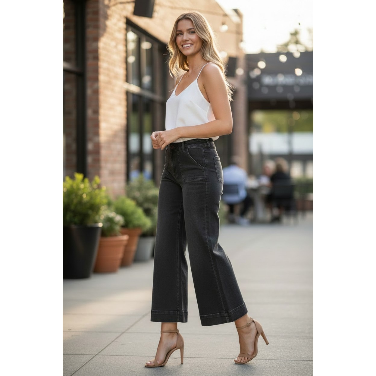 Maeve The Colette Wide Leg Cropped Trouser Jeans Dark Wash High Rise 31x26 $138